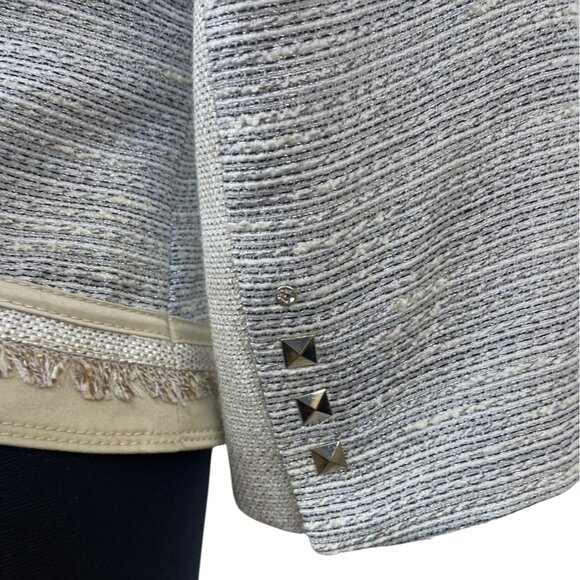 White House Black Market Womens Jacket Silver & Cream Open Front Modern Sz 4 - Picture 8 of 11
